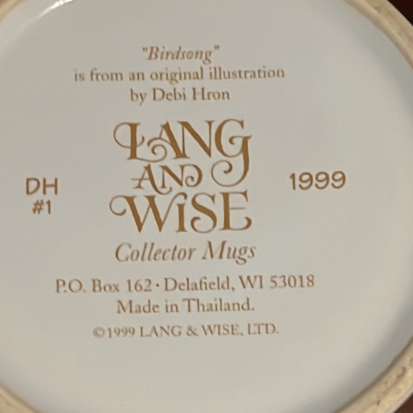 Lang and Wise “Birdsong”  Collector Coffee Mug, 1999, By Debi Hron, 12 oz. - Picture 9 of 14